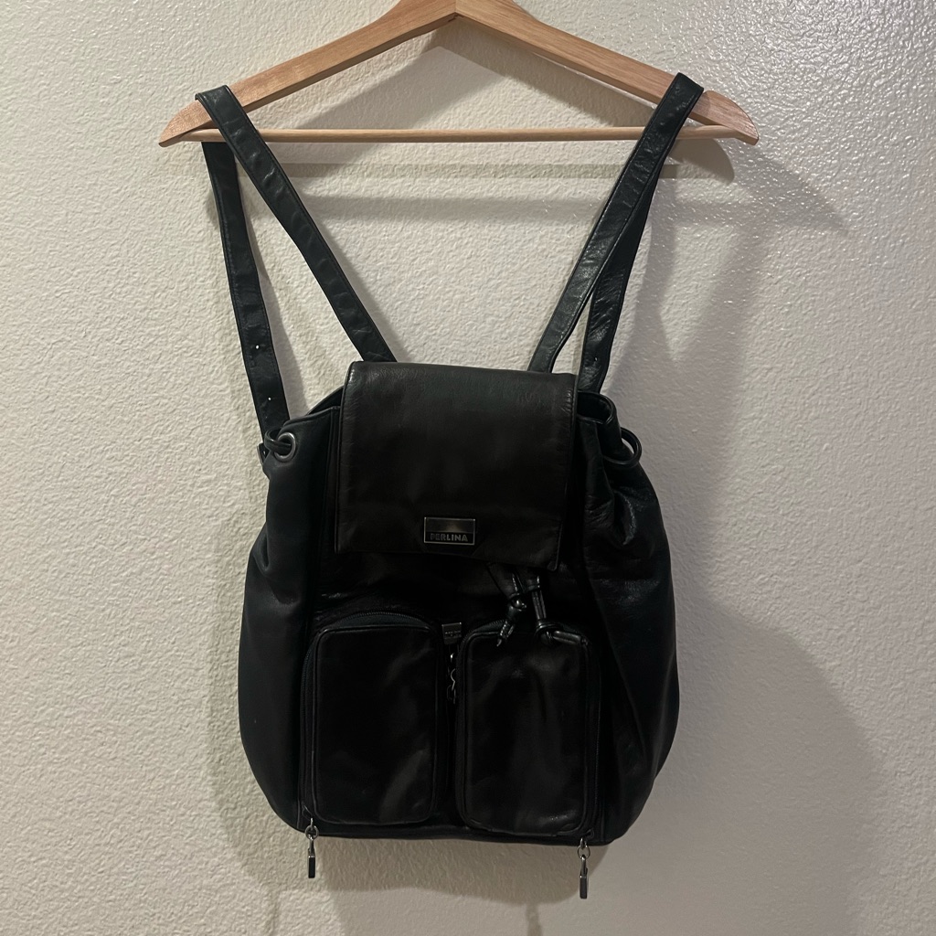 Perlina New York Black Leather Backpack - 2 Liter Size